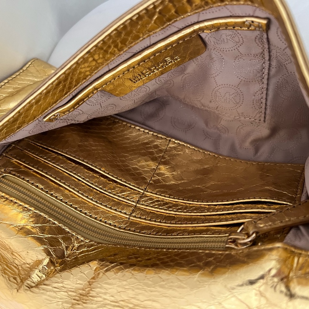 Michael Kors Metallic Gold Python Effect Leather … - image 8